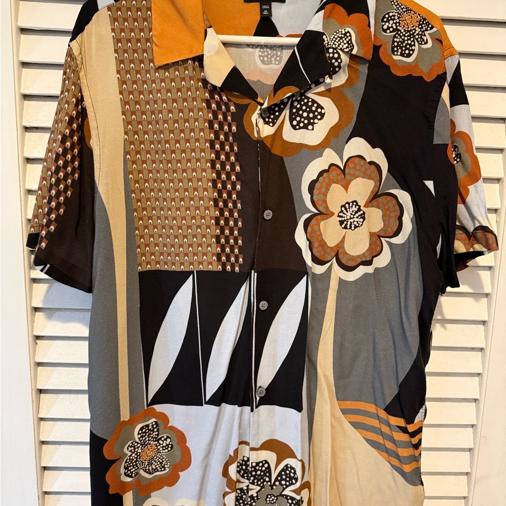 Express Men's Black and Brown Floral Shirt